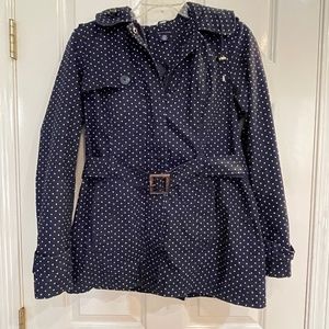 Tommy Hilfiger Navy Blue & White Polka Dot Jacket Coat Cotton Hood Size XS